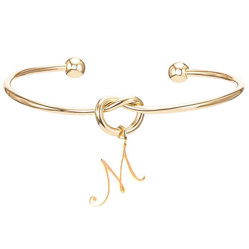 26 English Initial Letter Pendant Knot Bangle Cuff Bracelet