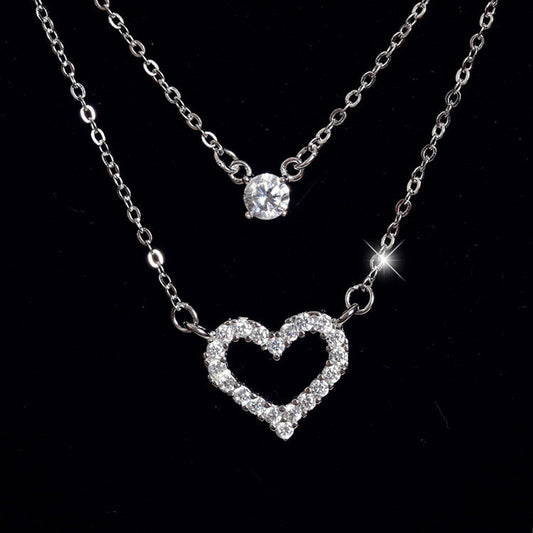 Simple Diamond Double Heart Necklace Clavicle Chain