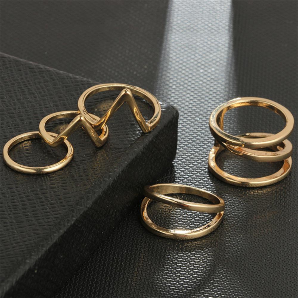 Punk Gold Geometric Alloy Ring Set