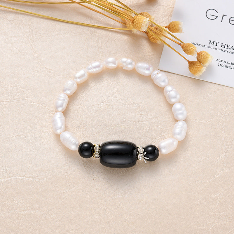 Freshwater Pearl Bracelet Simple Rice Bead Chalcedony Agate Bracelet