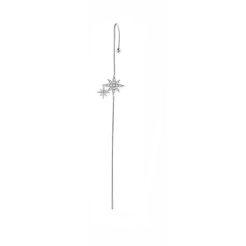 Flashing Diamond Star Pierced Ear Pin Earrings Silver Earrings