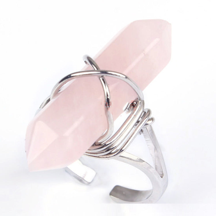 Natural Crystal Hexagon Pillar Ring