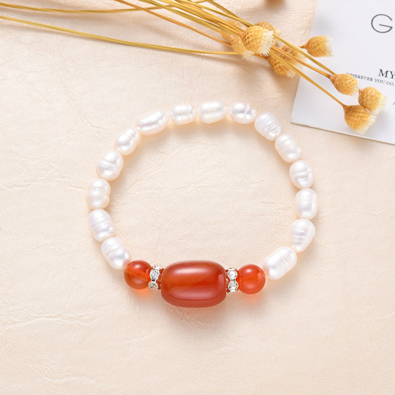 Freshwater Pearl Bracelet Simple Rice Bead Chalcedony Agate Bracelet