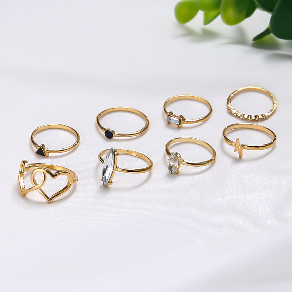 Zircon Ring Bohemian Love Heart Lightning 8-Piece Set Ring