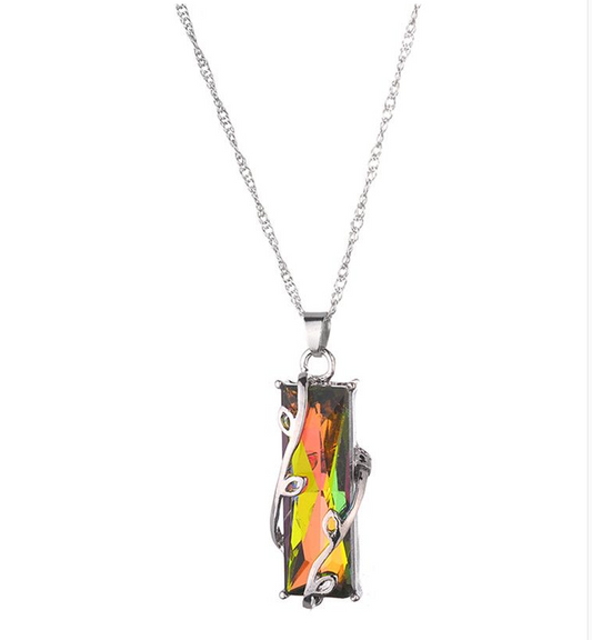 Leaf square stained glass crystal crystal necklace