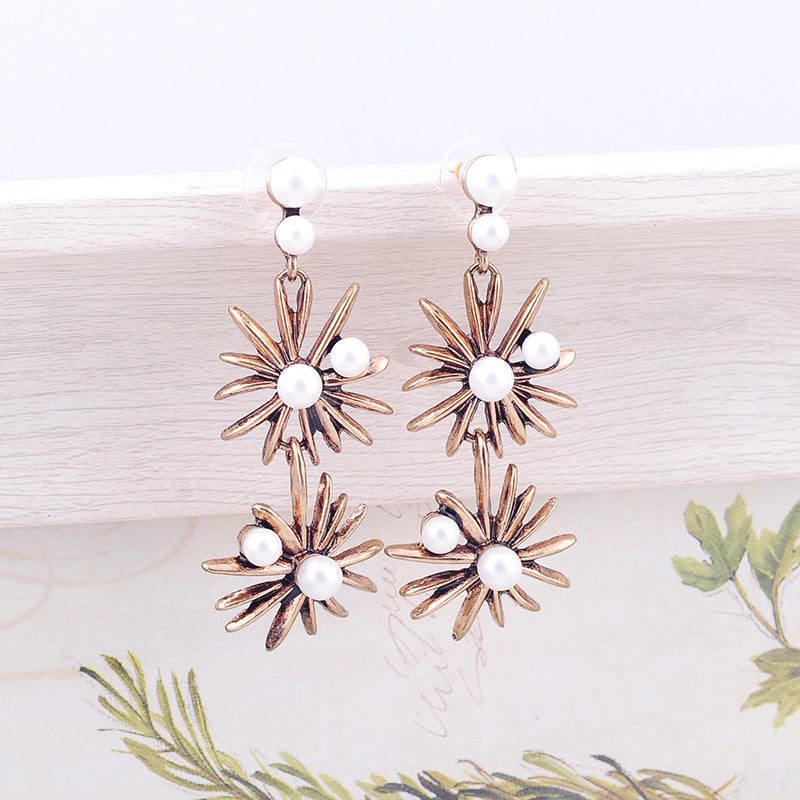 Pearl Flower Alloy Stud Earrings