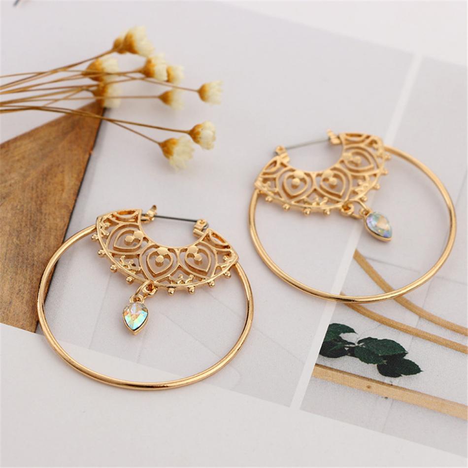 Gold Color Big Circle Round Hoop Earrings For Women Fashion Water Drop Crystal Geometric Hoops aros Statement Earrings