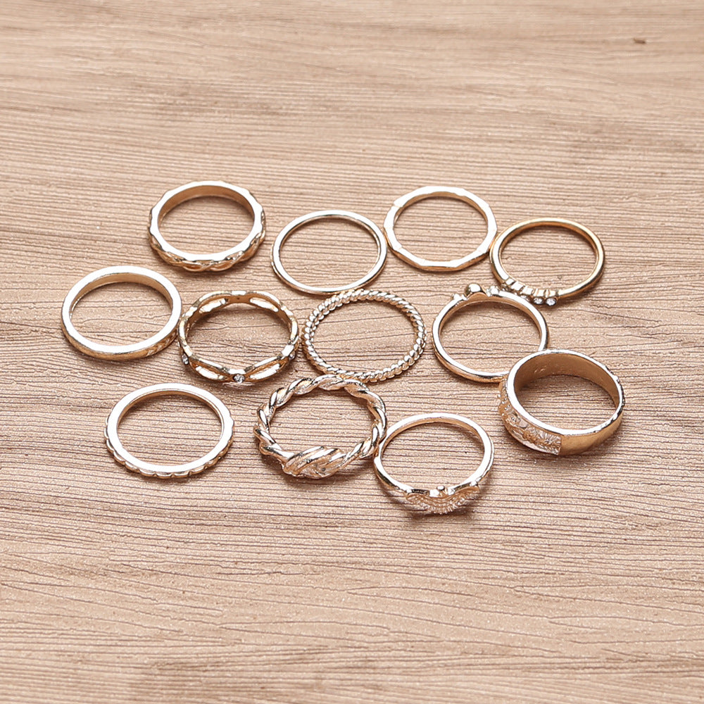 Gold Fashion 12 Piece Ring Set