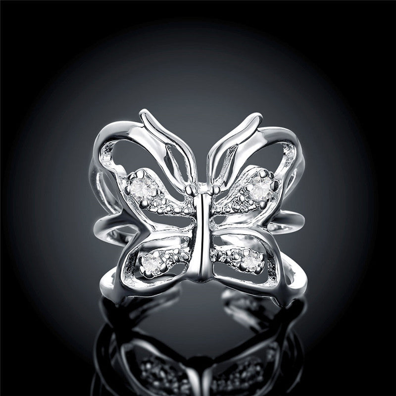 Silver Butterfly Zircon Ring