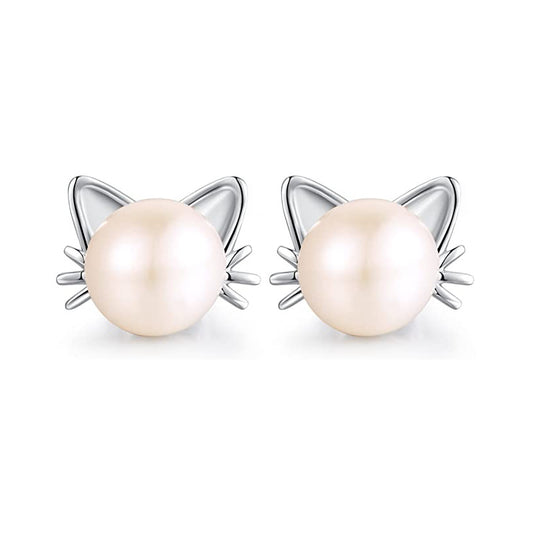 Cute cat pearl earrings