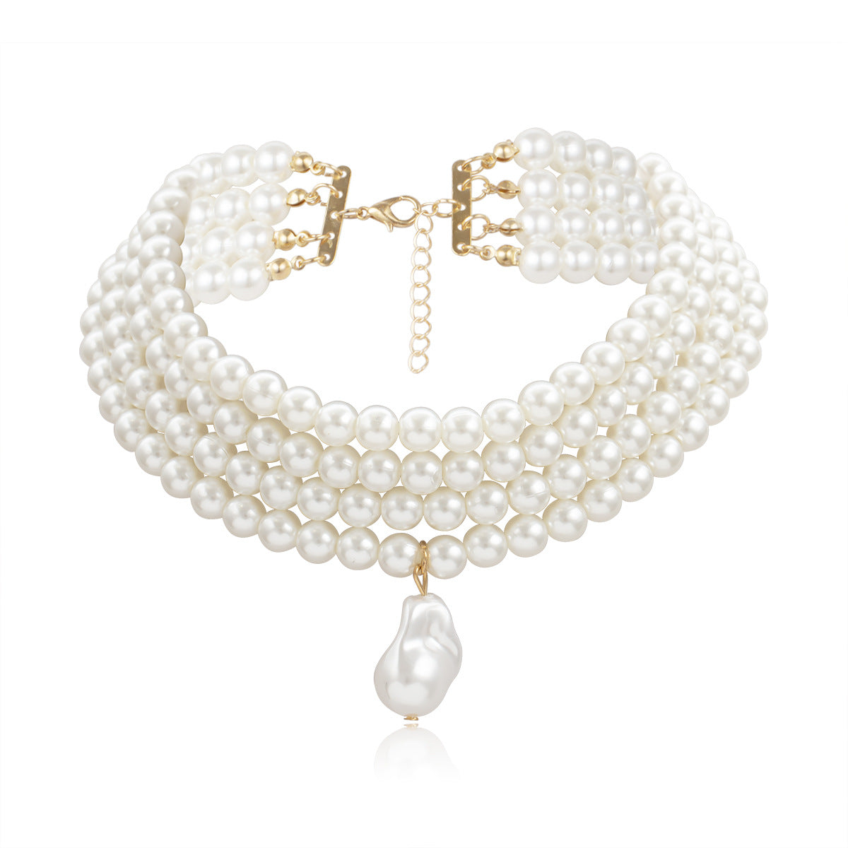 Simple multi-layer shaped pearl pendant necklace