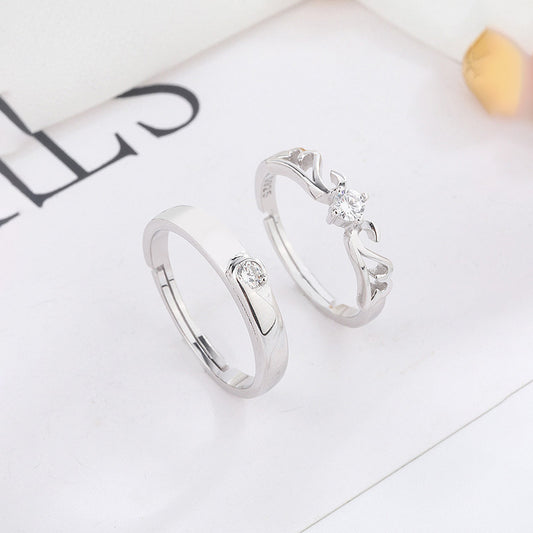 Sterling silver couple ring Korean fashion inlaid zircon