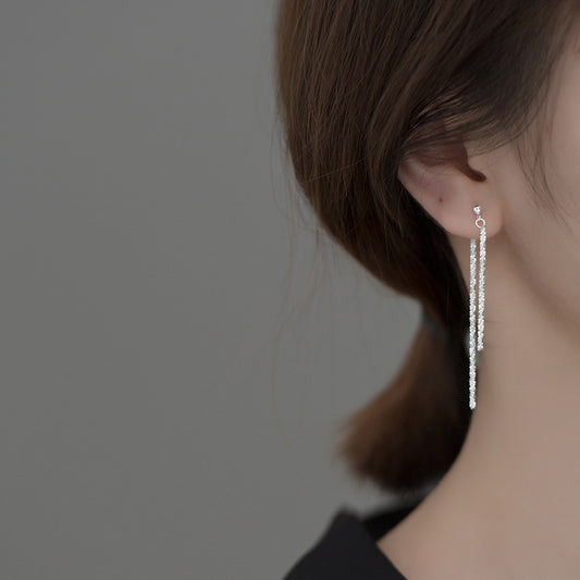 Sparkling S925 Silver Gypsophila Chain Tassel Long Earrings