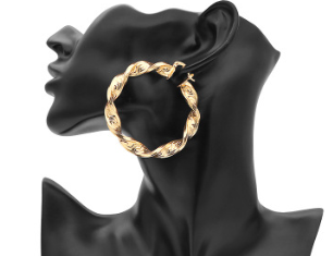 Round Textured Hoop Plating 18K Gold Earrings