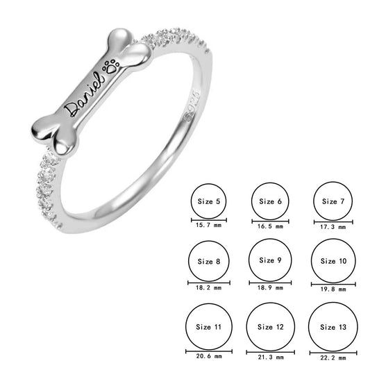 Silver Plated Diamond Bone Ring Pet Name Custom