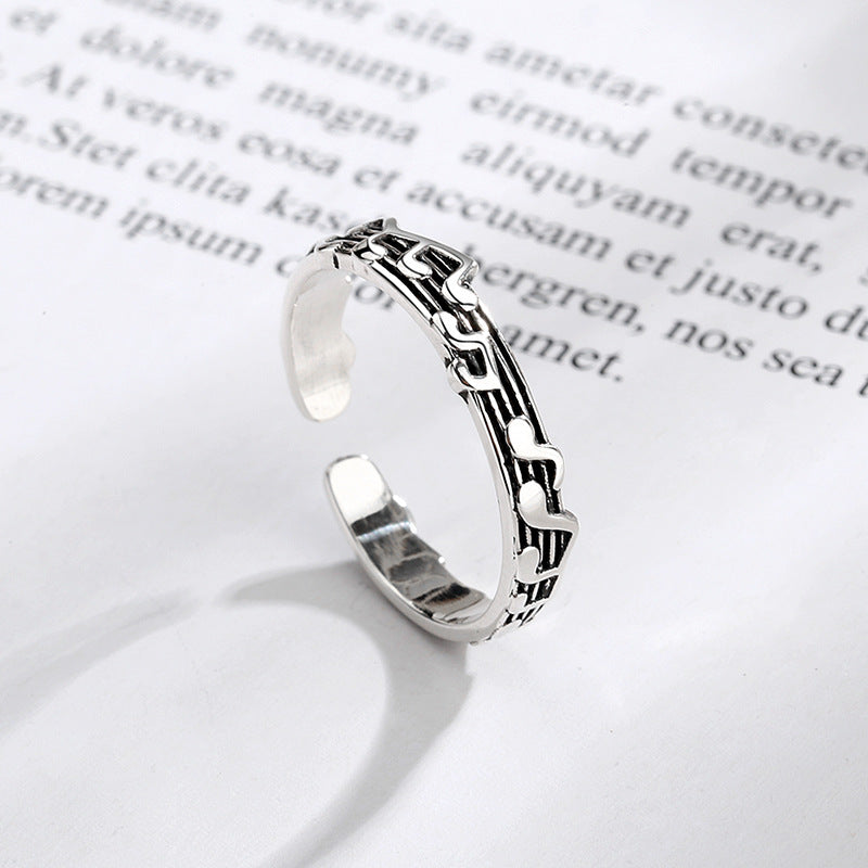 Alloy Retro Five-Line Music Score Adjustable Ring Female