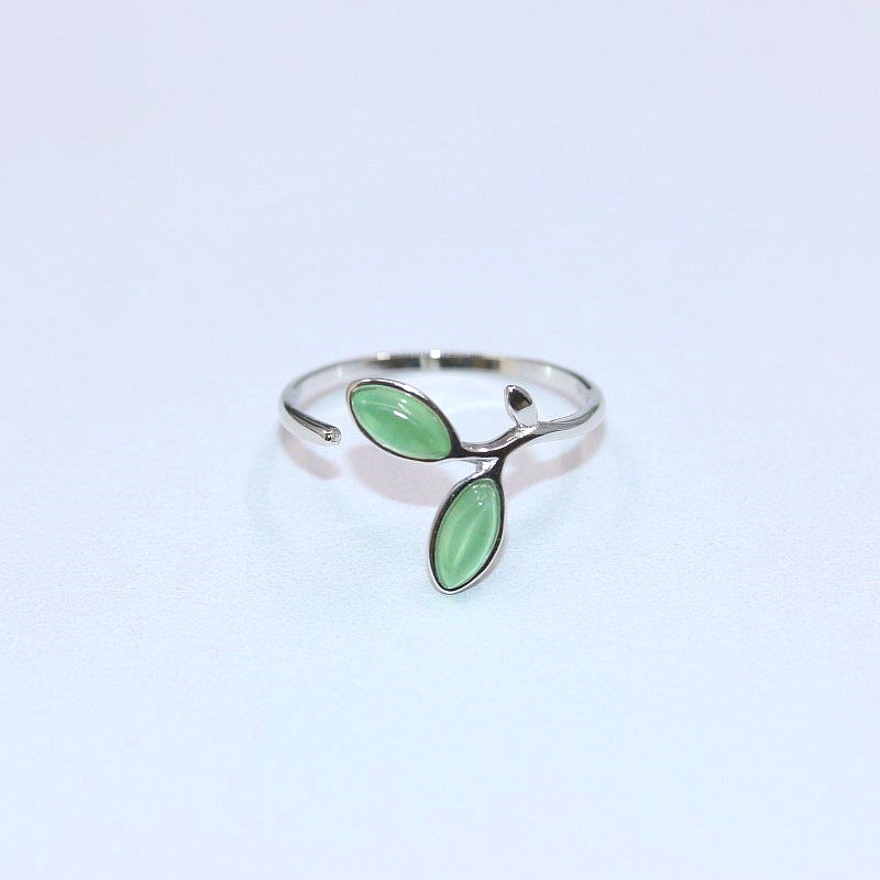 Bud green leaf ring S925 Sterling Silver Ring