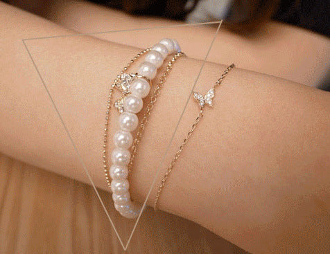 Ladies multilayer pearl bow bracelet