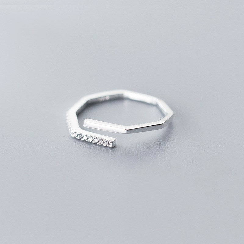 Fashion Creative Polygon Line Ring Simple Lady Side Diamond Ring