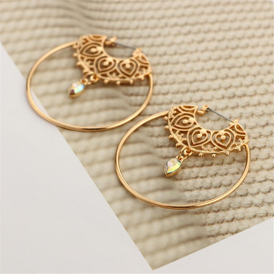 Gold Color Big Circle Round Hoop Earrings For Women Fashion Water Drop Crystal Geometric Hoops aros Statement Earrings