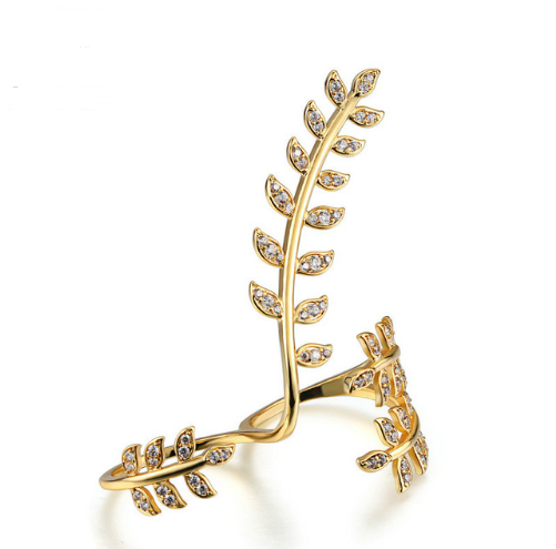 Diamante Gold Plated Leaf Ring