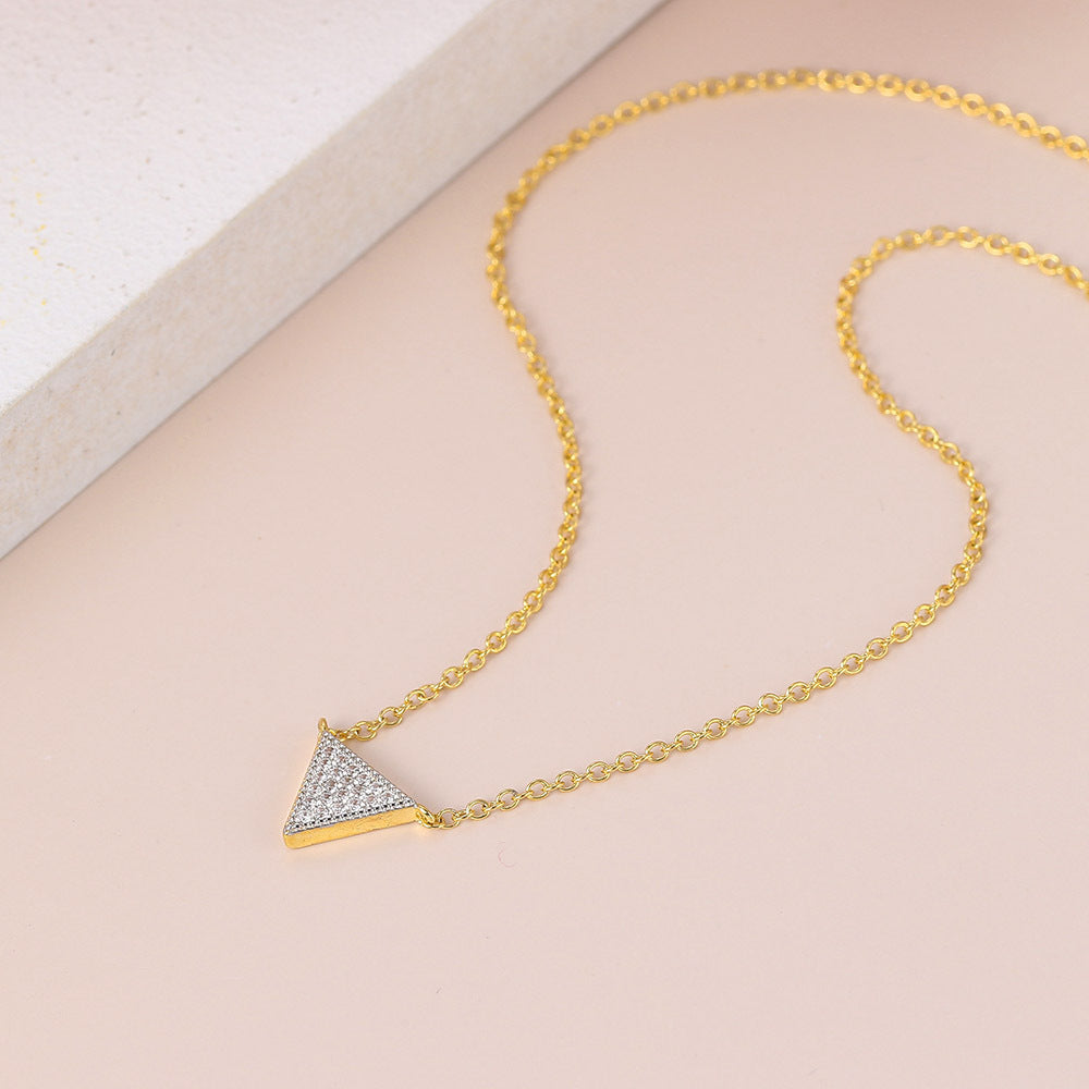 Colored plating full diamond necklace inverted triangle