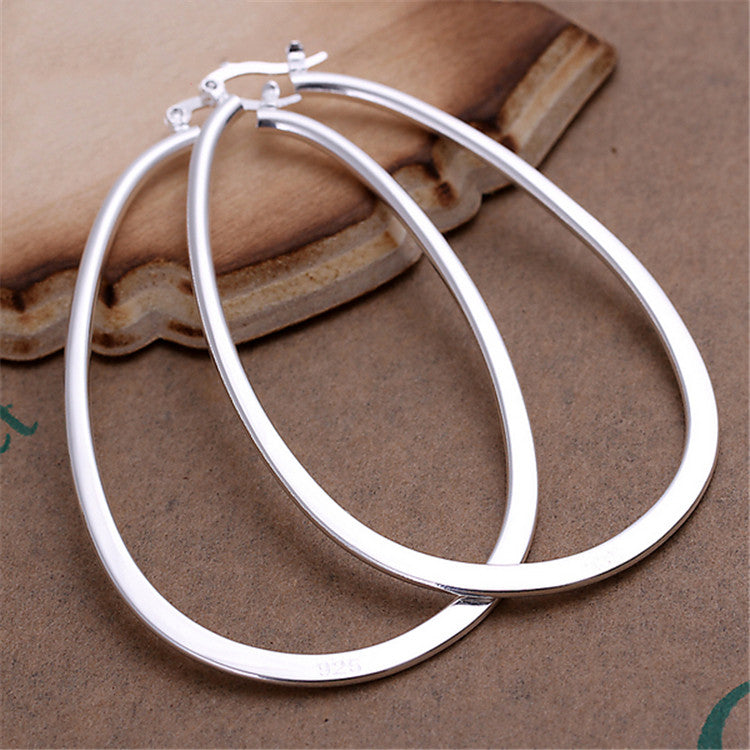 925 Silver Plated Hoop Earrings Female Big Ear Hoop