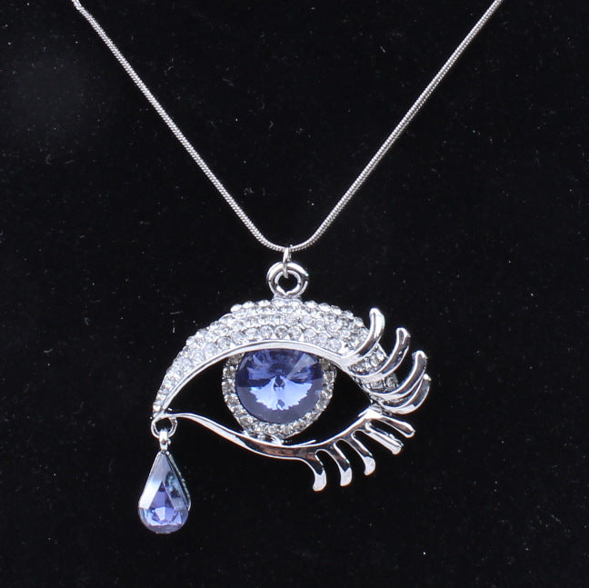 Eye crystal teardrop eyelash necklace