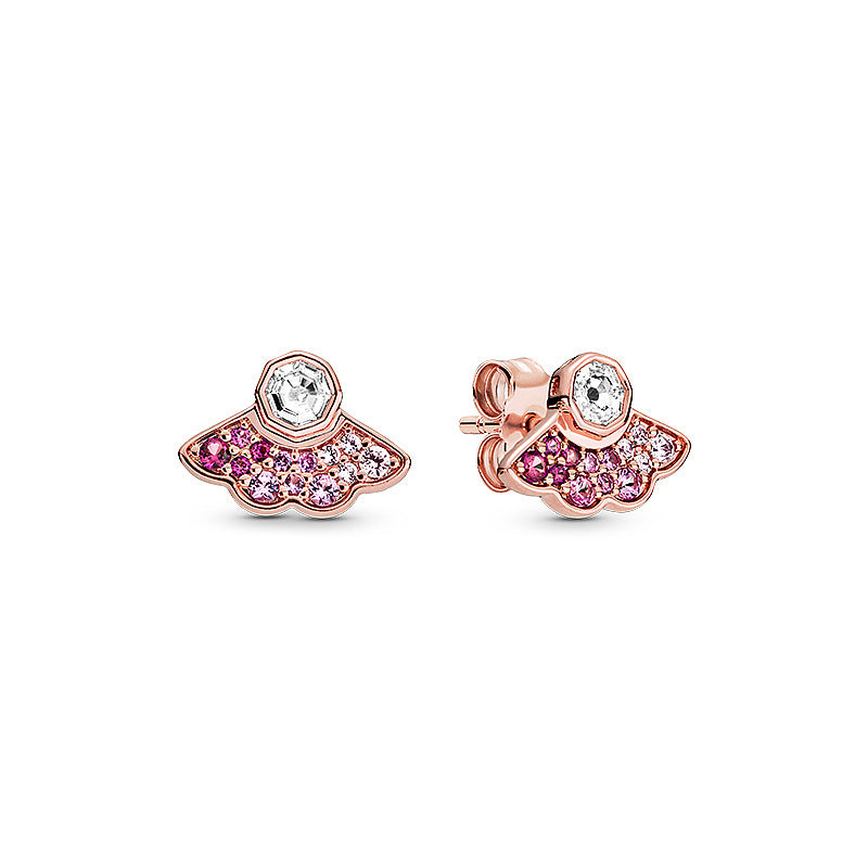 Rose gold pink fan daisy pavé sparkling elegant heart earrings