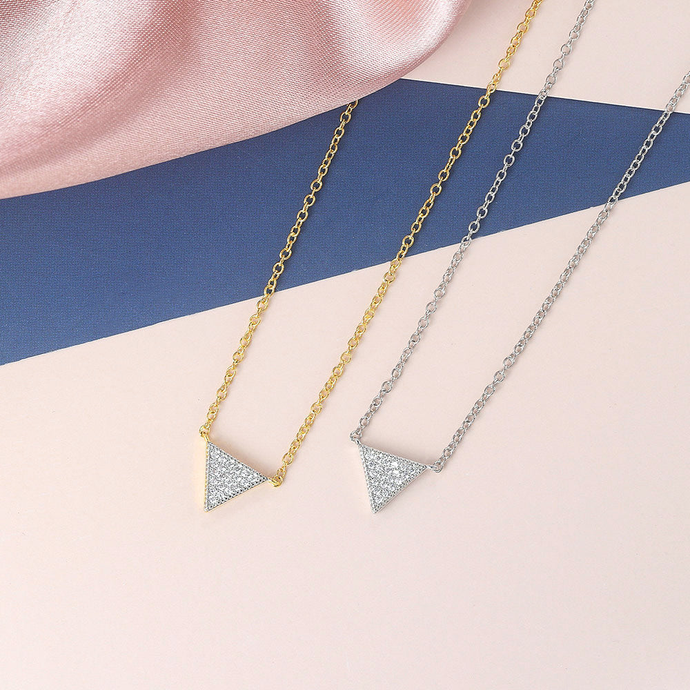 Colored plating full diamond necklace inverted triangle