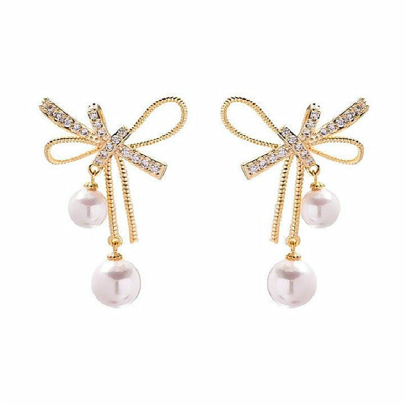 Bow Pearl Stud Earrings