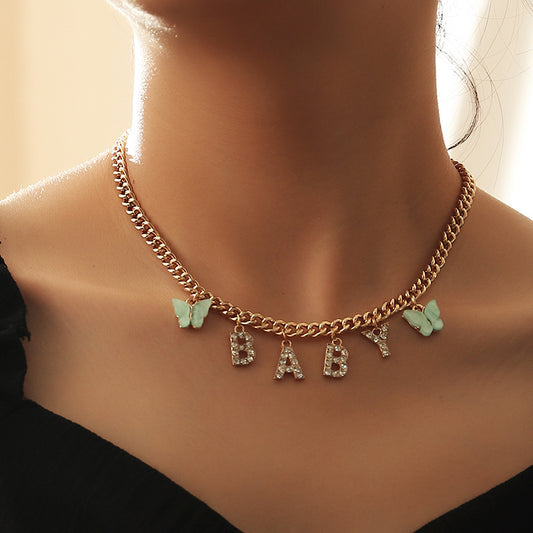 Popular diamond letter baby necklace