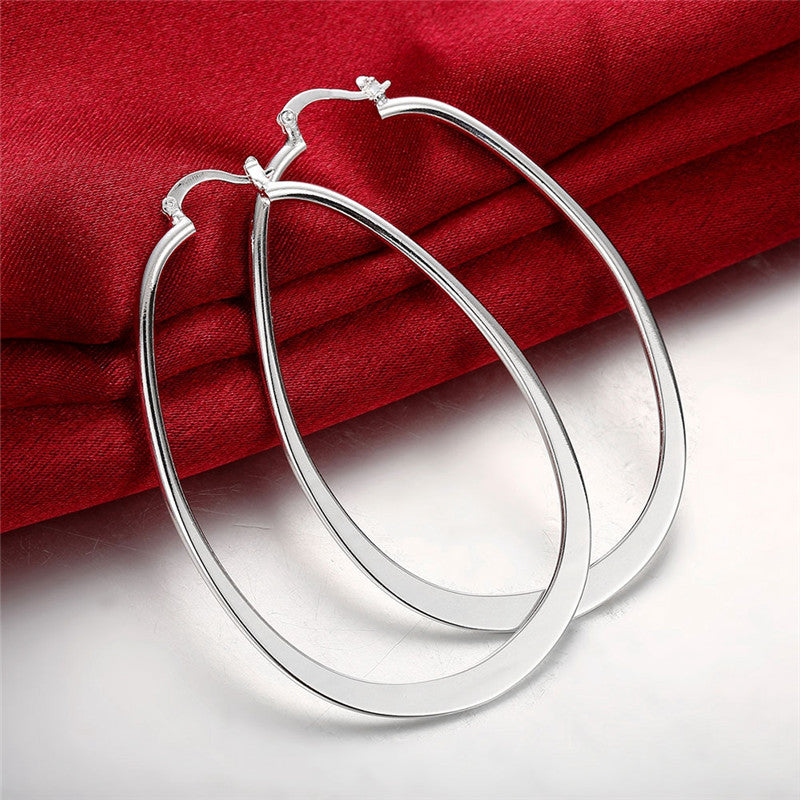 925 Silver Plated Hoop Earrings Female Big Ear Hoop