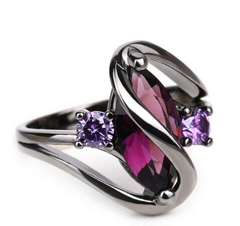 Popular Fashion Luxury Retro Purple Zircon CZ Color Crystal Ring Ladies Engagement Jewelry Stainless Steel Ring