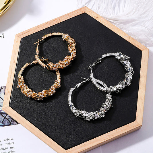 Metal sequined ring big hoop earrings