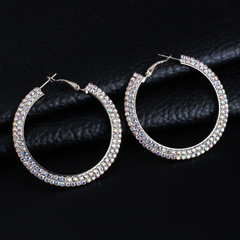 Creative Sparkling Diamond Ladies Full Diamond Round Big Earrings