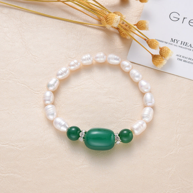 Freshwater Pearl Bracelet Simple Rice Bead Chalcedony Agate Bracelet