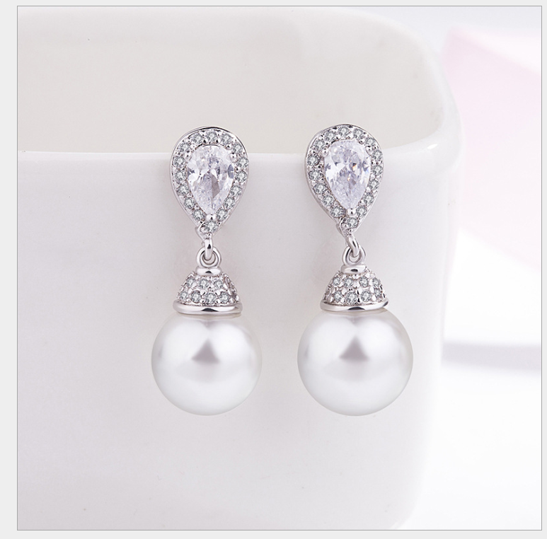 Pearl Earrings Women's Diamond Zircon Long Pearl Earrings Fashion Jewelry