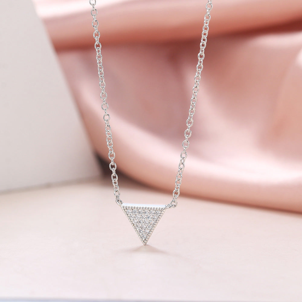 Colored plating full diamond necklace inverted triangle