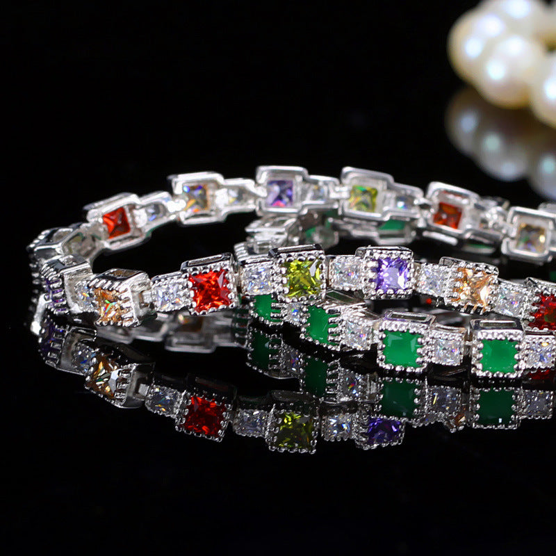 CWWZircons New Fashion Wedding Party Jewelry Perfect Princess Cut Multi Color Cubic Zirconia Bracelets Bangles For Women CB093