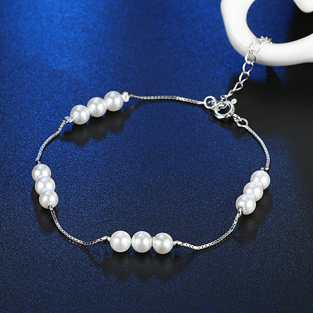 Sterling Silver Pearl Bracelet Female Ins