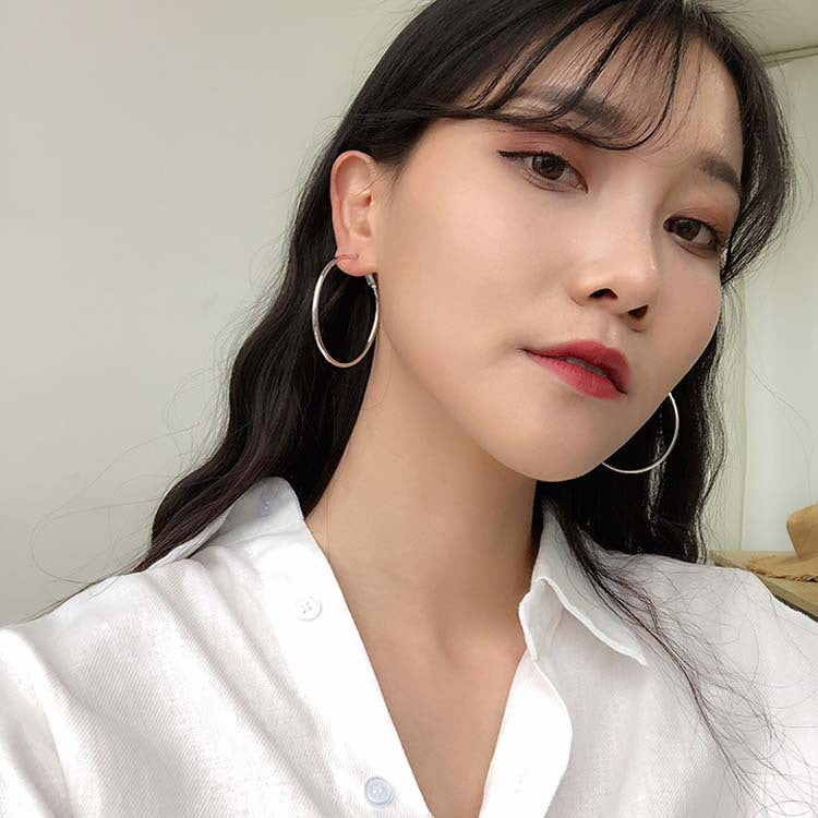 Female Ring Earrings Korean Style Sterling Silver Large Hoop Earrings Earrings