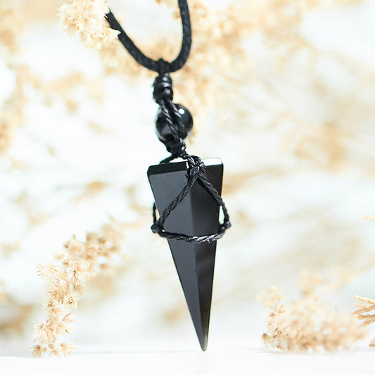 Obsidian Crystal Pendant Pendulum Couple Sweater Necklace