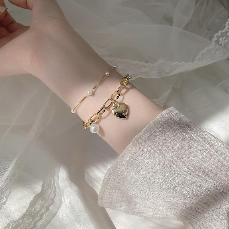 Vintage Double Love Pearl Bracelet