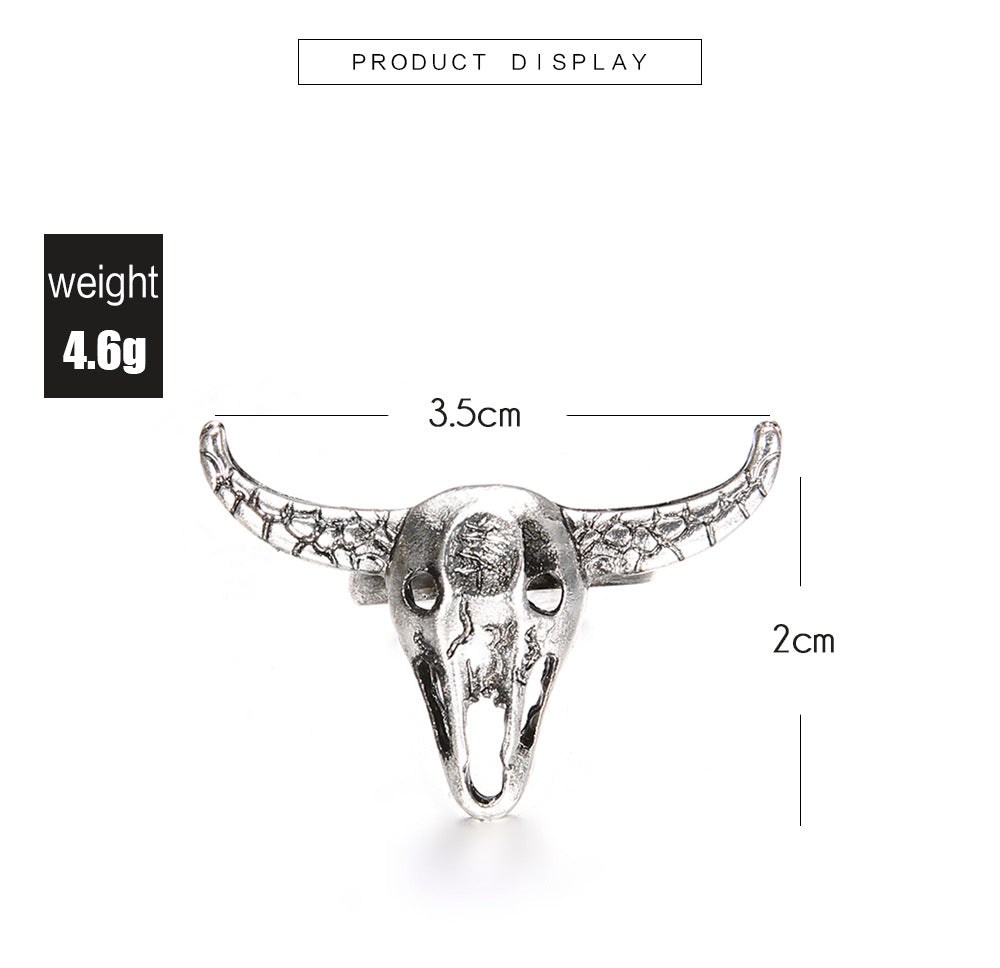 Simple Retro Antique Silver Bull Head Ring