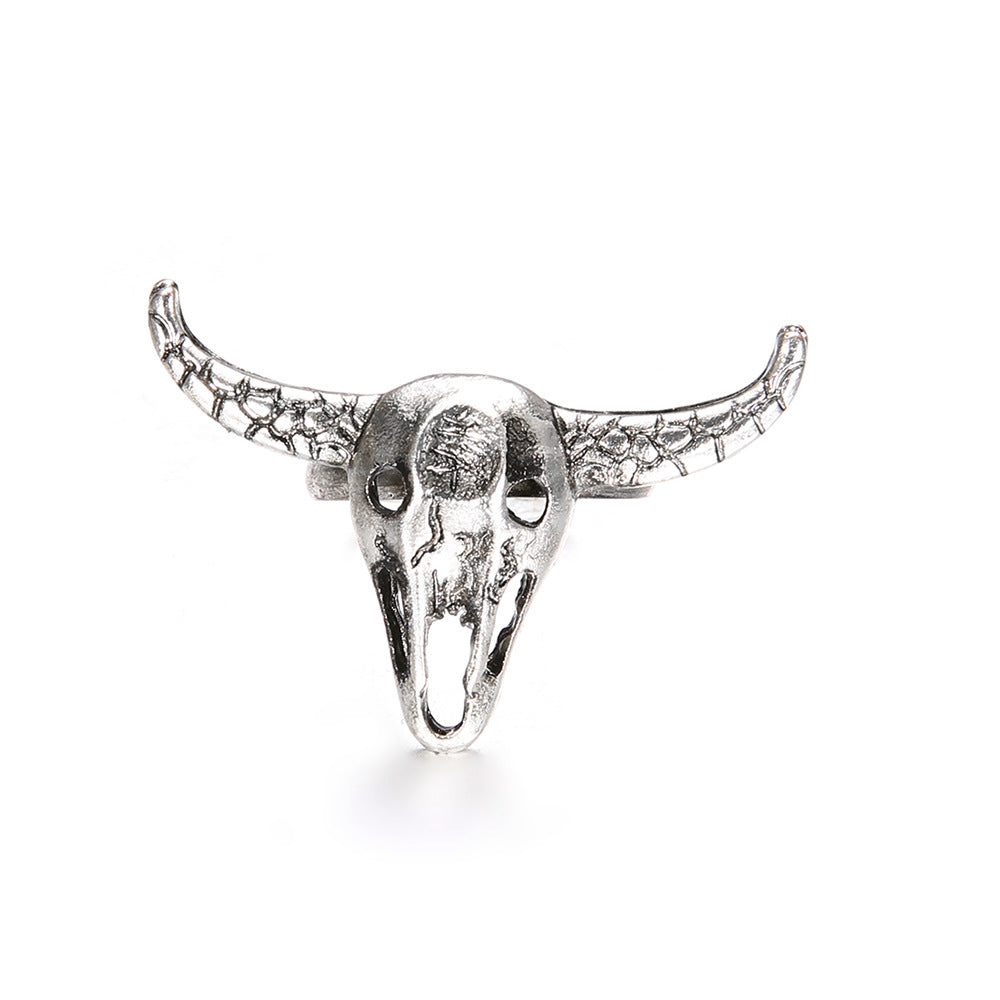 Simple Retro Antique Silver Bull Head Ring