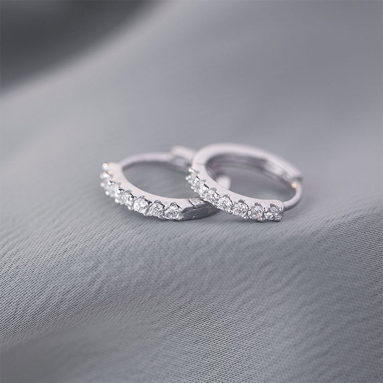 Sterling Silver Diamond Earrings Simple Circle Earrings Temperament Trendy Women Sweet