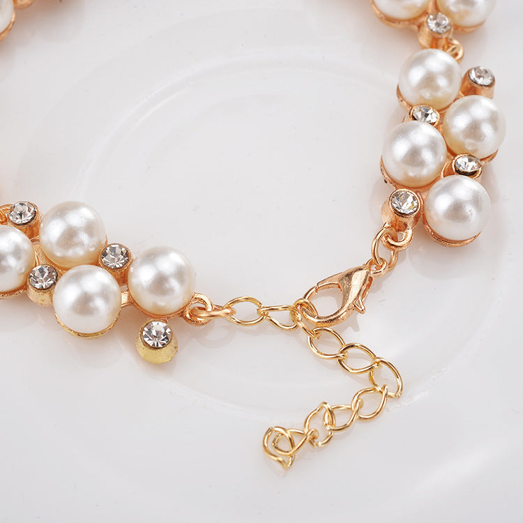 Vintage Golden Rhinestone Pearl Bracelet