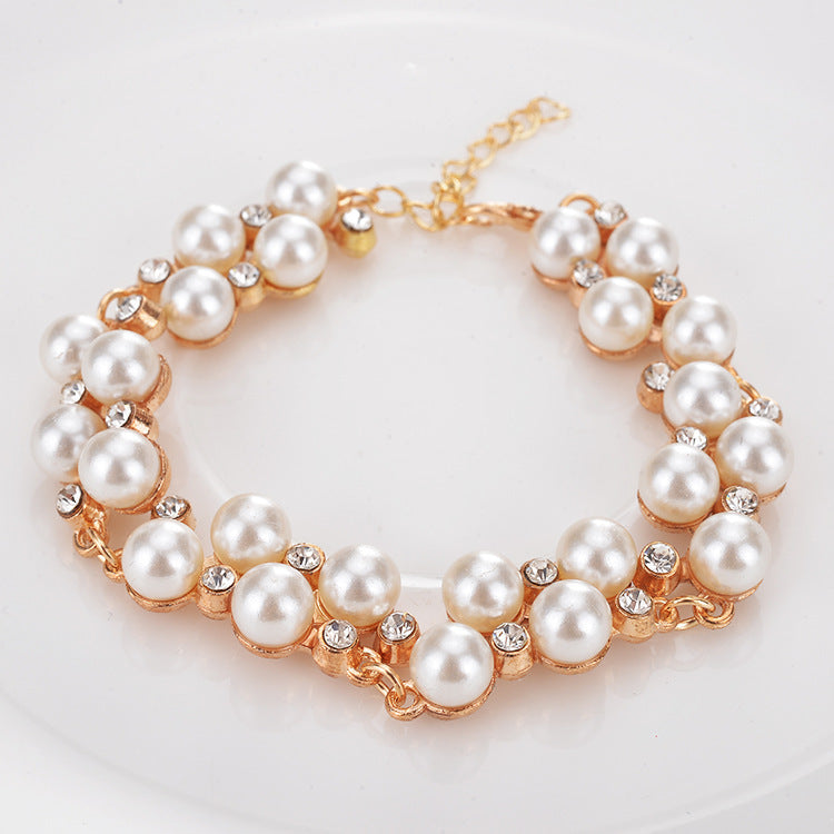 Vintage Golden Rhinestone Pearl Bracelet