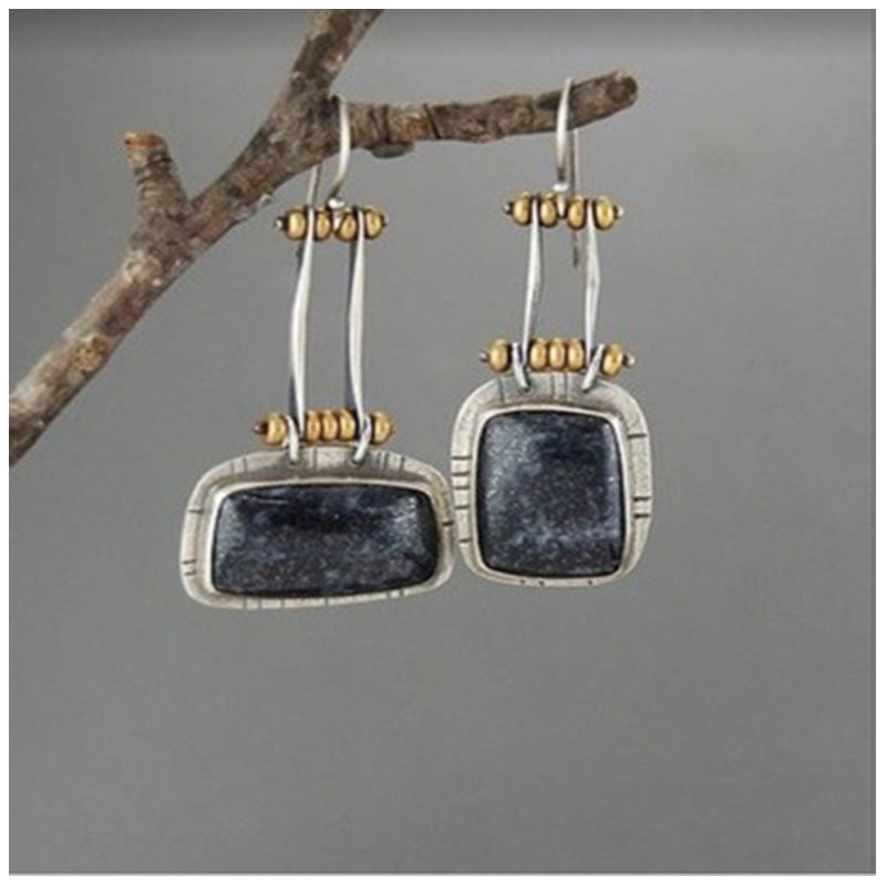 Natural Stone Black Turquoise Popular ColorSeparation Earrings Long Earrings